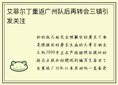艾菲尔丁重返广州队后再转会三镇引发关注 艾菲尔丁重返广州队后再转会三镇引发关注